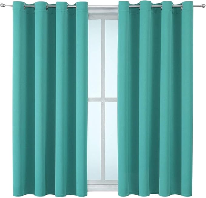 ChrisDowa Grommet Room Darkening Curtains for Bedroom and Living Room - 2 Panels Set Thermal Insulated Blackout Curtains (Teal, 52 x 45 Inch)