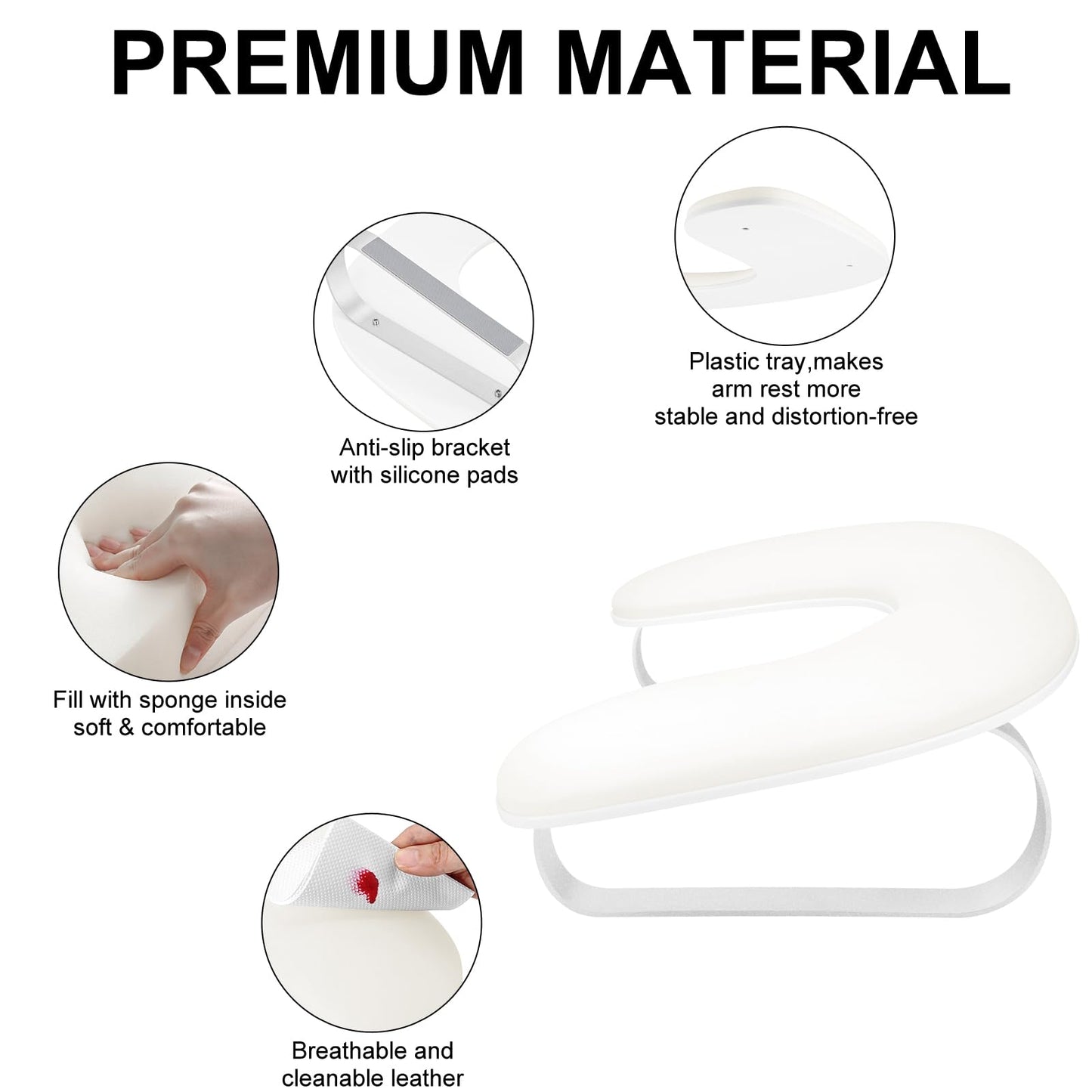 U Shaped Arm Rest for Nails Tech,Cleanable Leather Manicure Nail Hand Rest Stand,Nail Armrest Pillow for Acrylic Nails Salon Tool,Aluminum Alloy Holder,Non-slip Pads