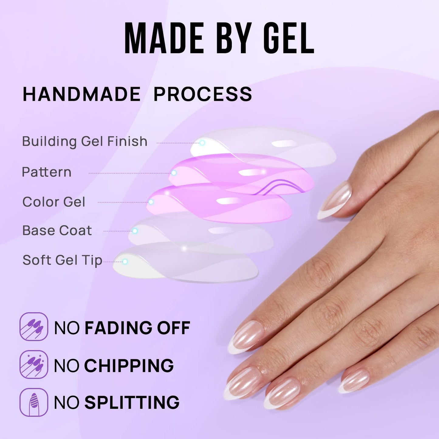 BTArtbox French Tip Press On Nails Almond - Press on Nails Short, Supremely Fit & Natural Glue On Nails, Classic & Dazzling Pink