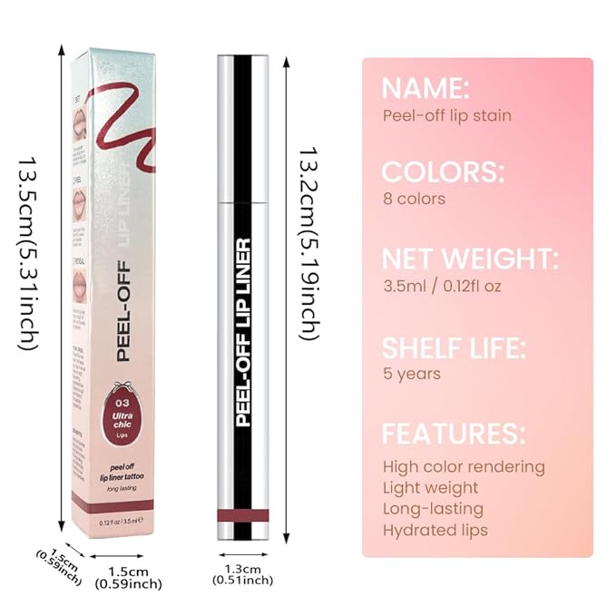 Matte Lip Stain Peel Off Lip Liner, Brownish Red Peel Off Lip Stain Tattoo,Long Lasting & Waterproof Peel Off Lip Gloss Lip Liner,Transfer-Proof All Skin Types.0.12 fl oz #03