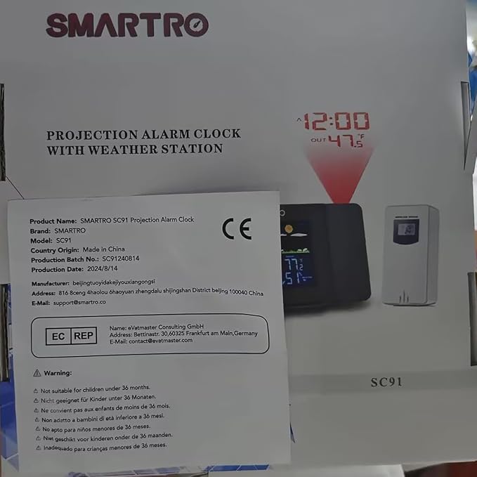 SMARTRO SC91 Projection Alarm Clock for Bedrooms with Weather Station