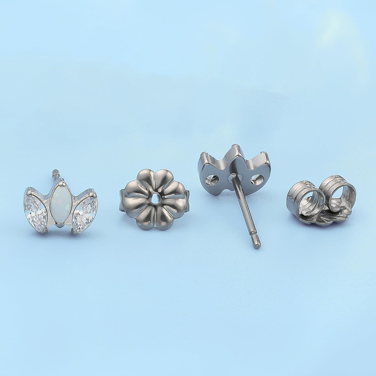 limerencia Hypoallergenic G23 Pure Titanium Earrings | Crown Cubic Zirconia | F136 Implant Grade Piercing Studs| Suitable for Sensitive Ears Delicate Jewelry (White Opal + White CZ)
