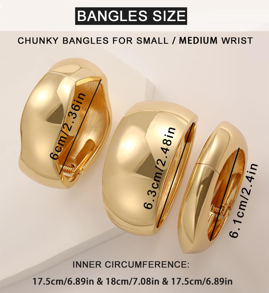 Chunky Gold Bangle Bracelets for Women, Dainty 14k Gold Plated Thick Stackable Bangles Set, Non Tarnish Cuff Bracelet Stack Trendy Stuff Gifts for Daughter Wife Mom