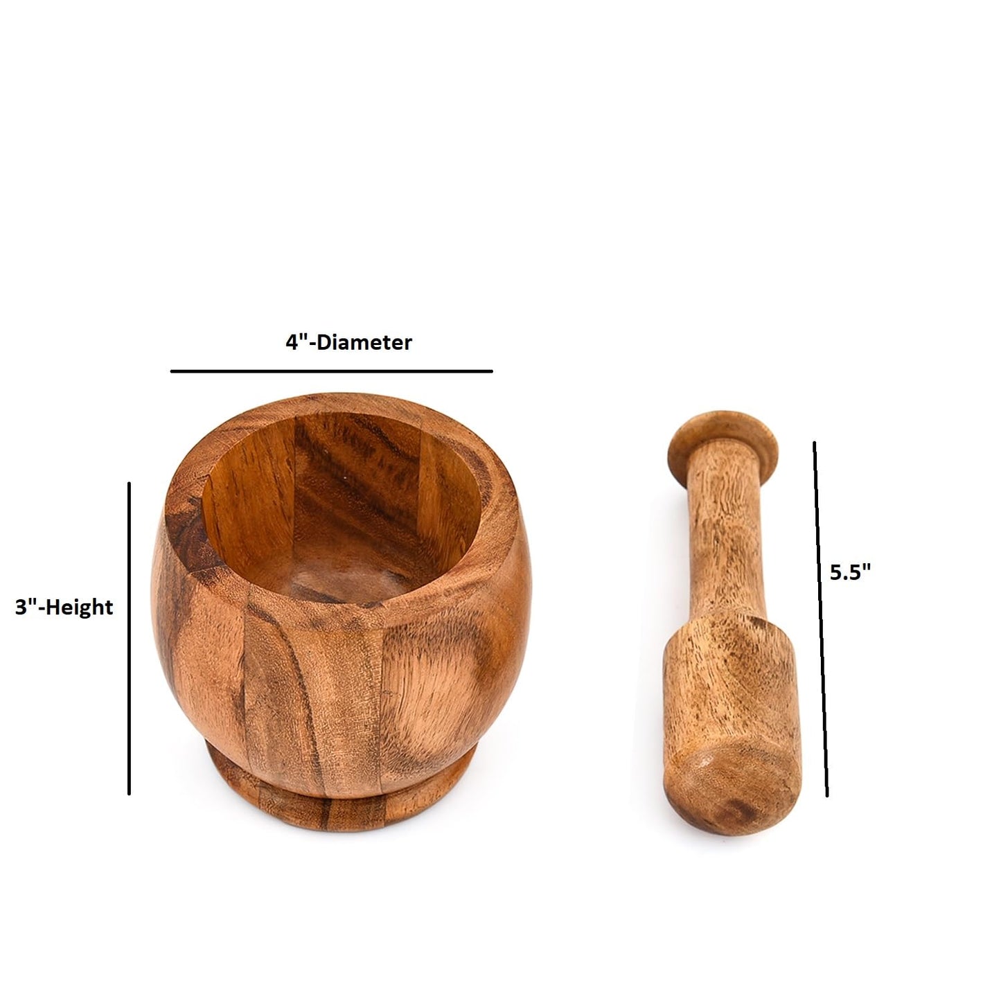 Nirman Mortar & Pestles Acacia Wood Natural Wood Spice Grinder for Herbs, Garlic, and Seasonings | Rustic Kitchen Tool (4" x 4" x3")