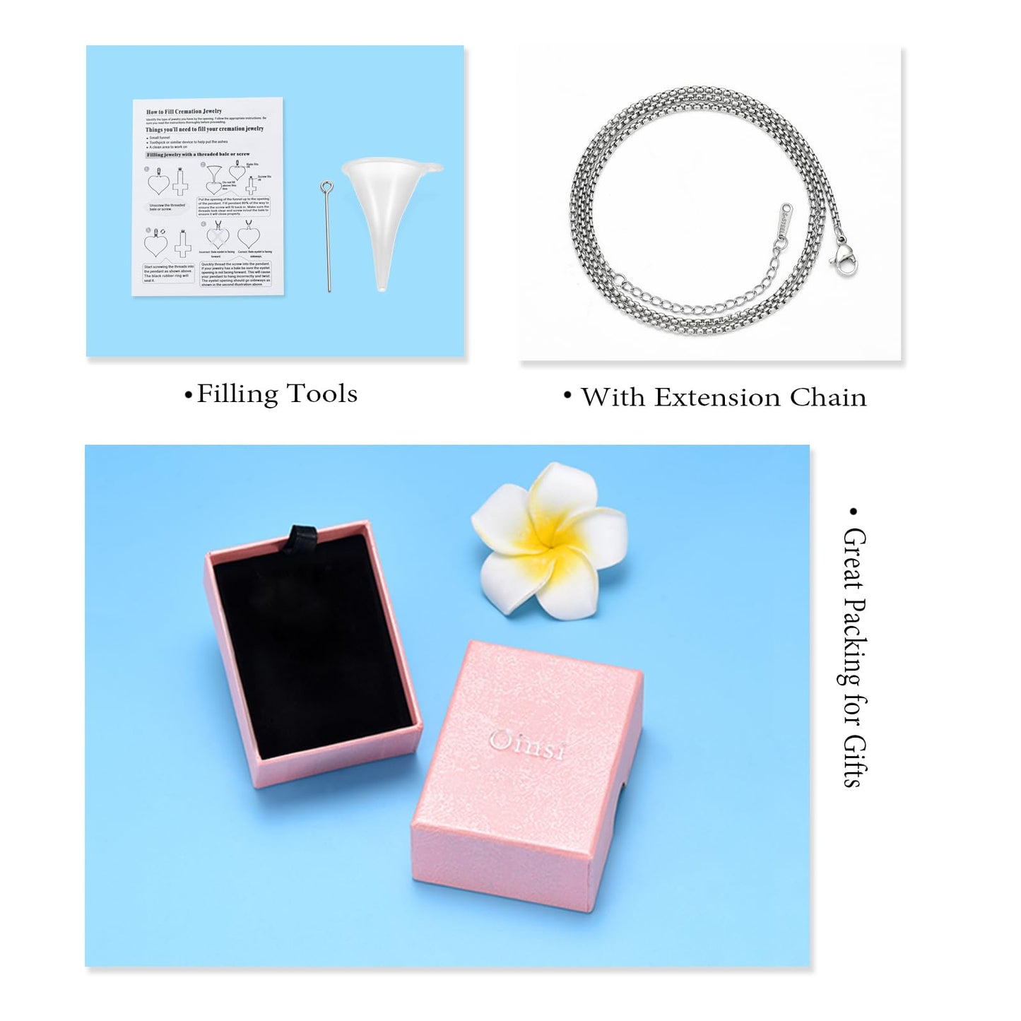 Oinsi Clear Glass Tube Cremation Urn Jewelry Ashes Holder Necklace Keepsake Memorial Pendant Including Box/Fill Kits