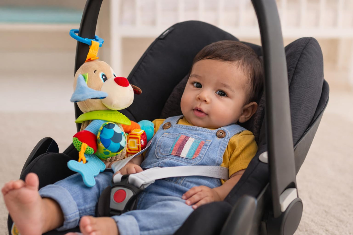 Balibazoo Puppy Paul Hanging Baby Toy for 0-24M - Developmental Sensory Activity Toy | Crinkle, Rattle, BPA-Free Silicone Teethers | Clip for Stroller, Car Seat | Soft Plush Newborn Gift