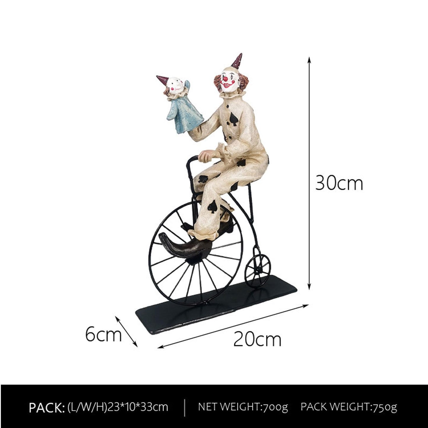 SXSZZXL Clown Statue 12 Inch Creative Circus Clown Resin Sculpture Handmade Crafts Tabletop Decoration for Halloween Home Decor (Large)