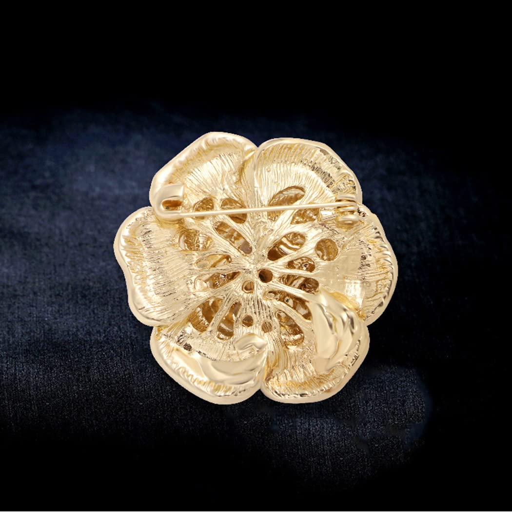 Enamel Camellia Pearl Brooch - Elegant Petal Pin Wedding & Party Brooch Gift (White)