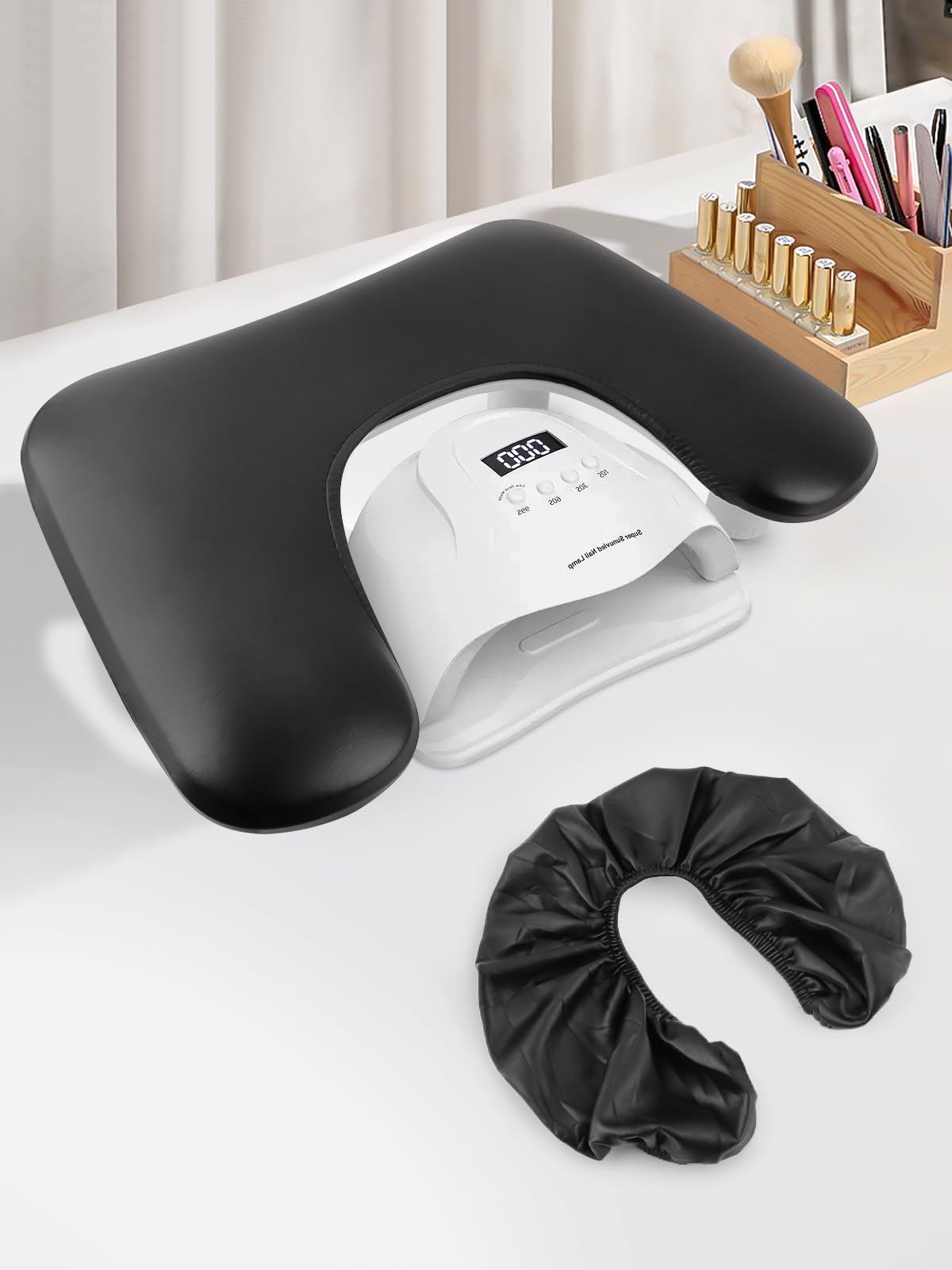 EBANKU Set of 2 Nail Arm Rest Covers for Nails Tech, Black Arm Rest Protector Covers, Premium PU Leather Waterproof, Suitable for U-Shaped Professional Manicure Nail Hand Rest