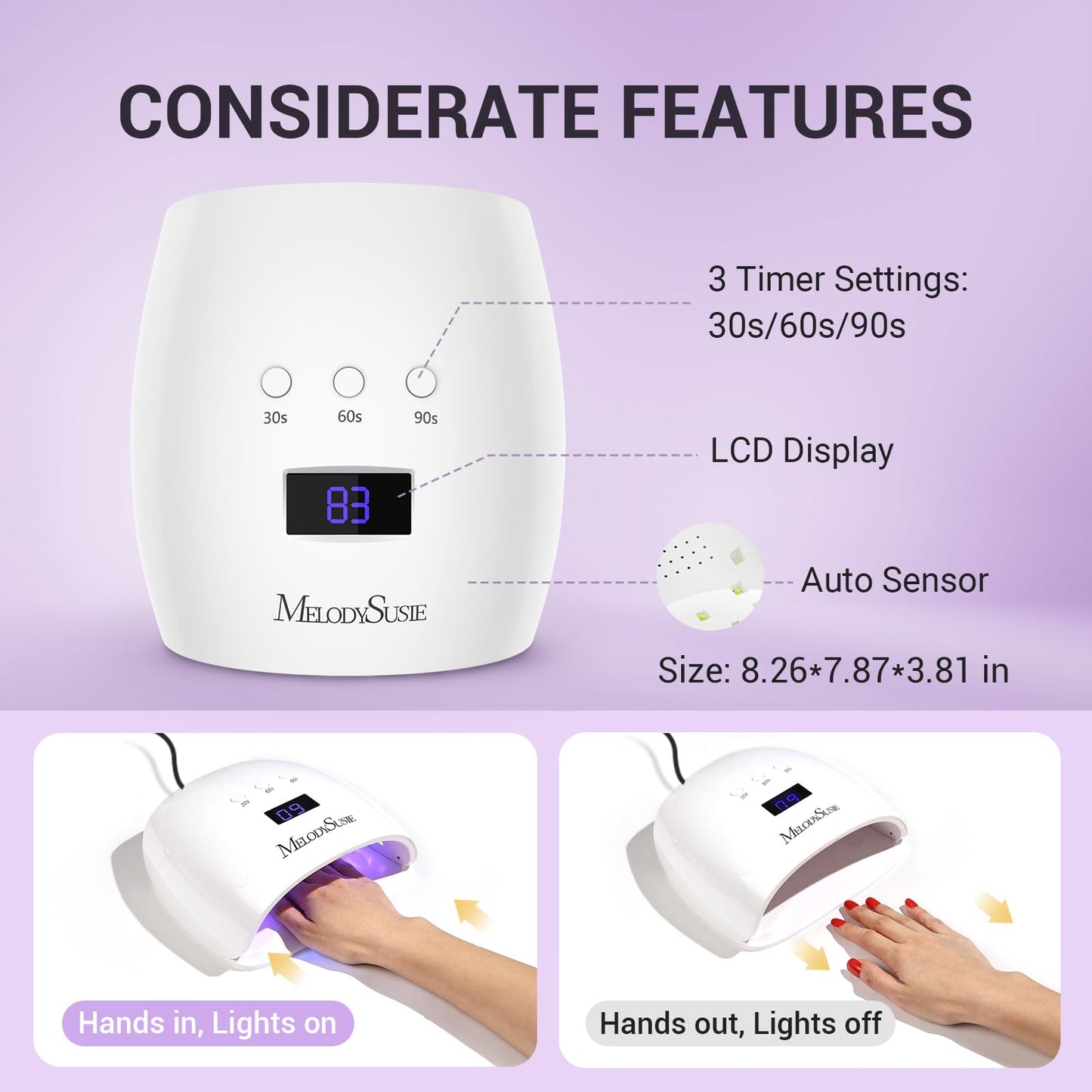 MelodySusie Professional UV LED Nail Lamp, P-Plus30I High Efficient Nail Dryer with 3 Timers & Detachable Base Cures All Hard Gels, Especially Rhinestone Glue, Solid & Liner Gel Polishes