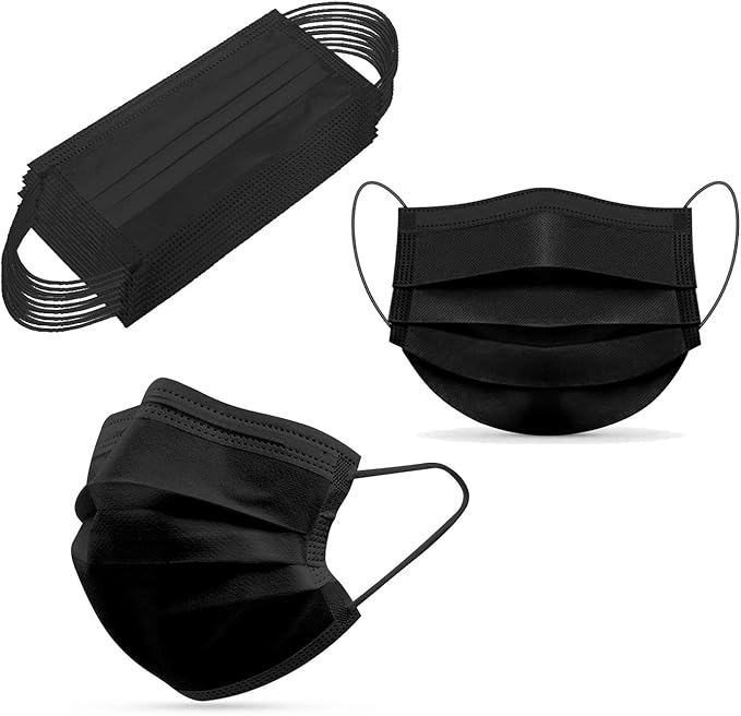 Disposable Face Masks 3 Ply Breathable Premium Quality Face Mask (50 Pcs, Black)