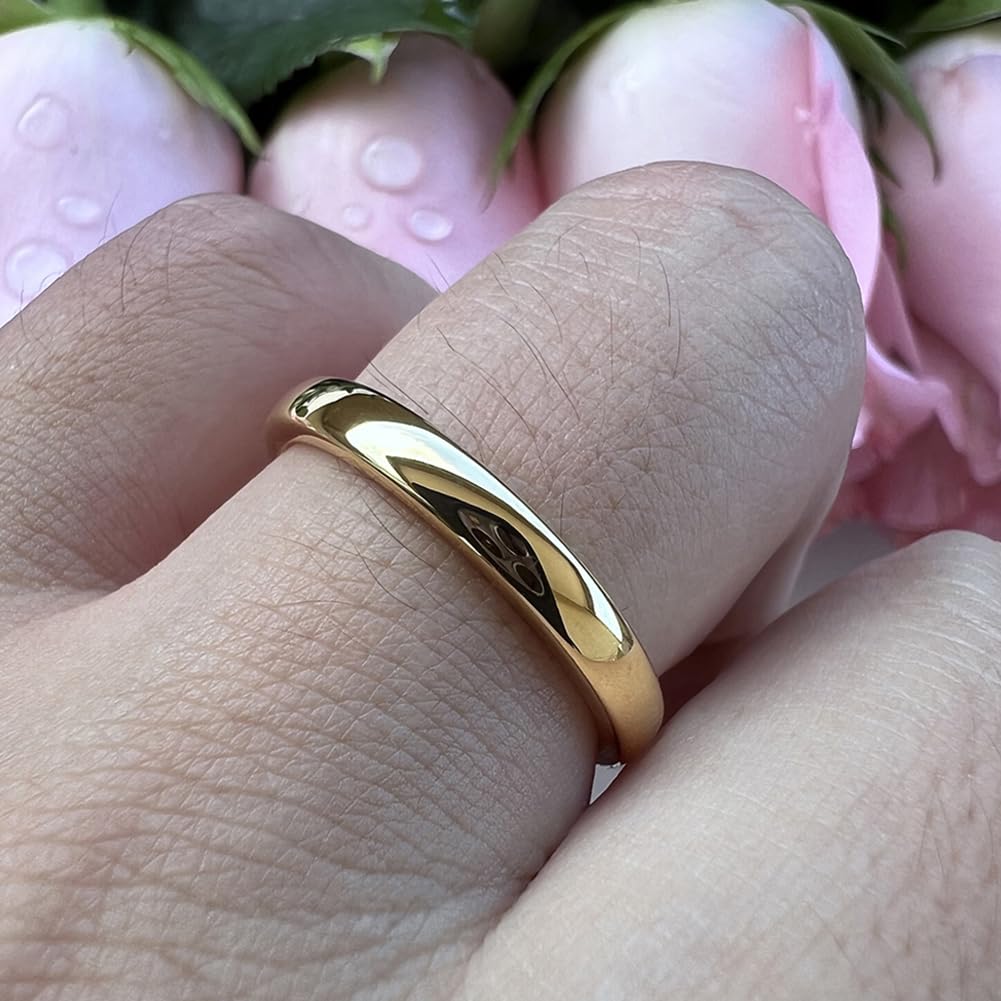 TUTISS 3mm Gold Tungsten Rings for Women Men Engagement Wedding Bands Domed Polished Comfort Fit Size 10