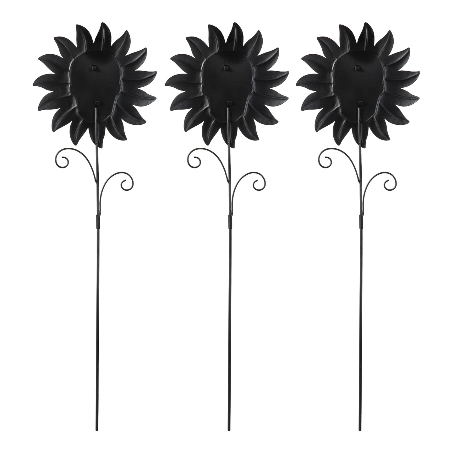 Glitzhome Set of 3 Glow in Dark Halloween Sunflower Skulls Metal Yard Stake, 24" Metal Yard Sign or Wall Decor for Outdoor