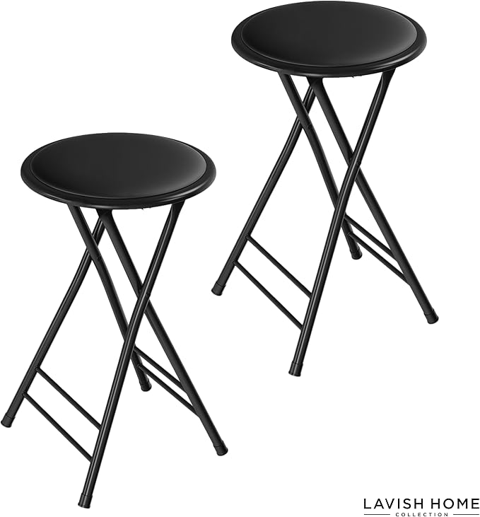 Lavish Home Set of 2 Counter Height Bar Stools – 24-Inch Backless Folding Chairs with 225lb Capacity for Kitchen, Rec Room, or Game Room (Black)