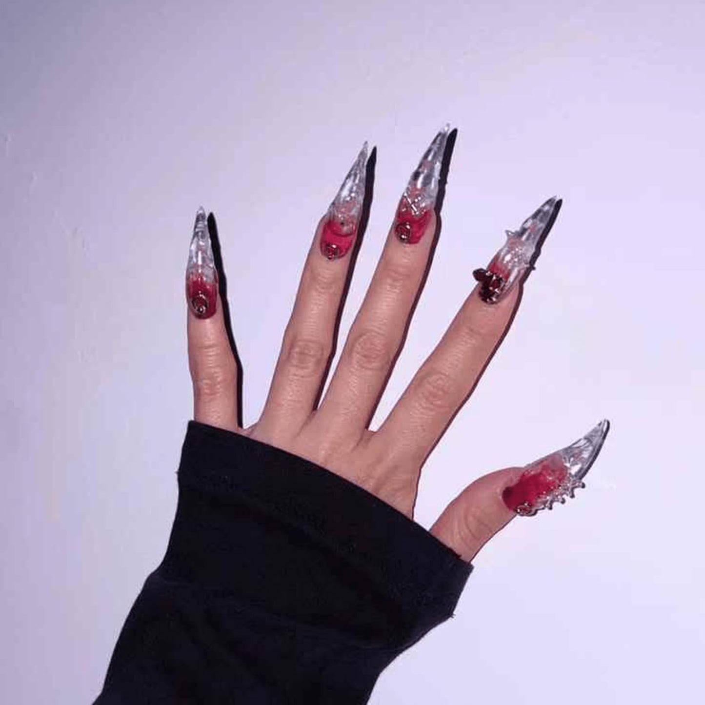 3D Nail Art Press on Nails Short Handmade Luxury False Nails Dark Unique Style Wear Size M