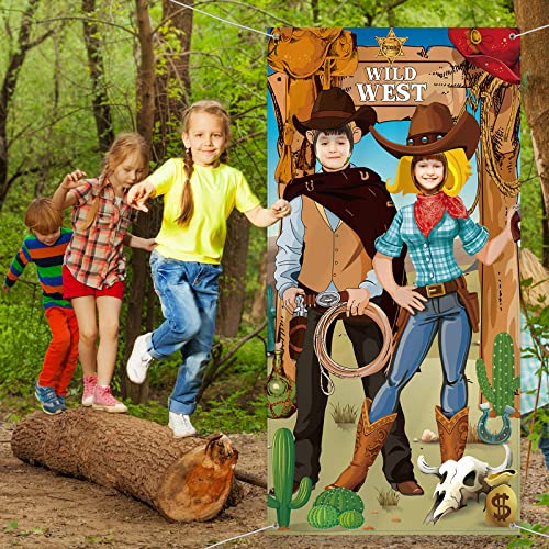 Blulu 6 x 3 ft Western Cowboy Backdrop Party Decorations - Wild West Rodeo Photo Booth Props Background & Door Banner with Funny Supplies for Birthday, Cowboy Theme Events Rustic Poster