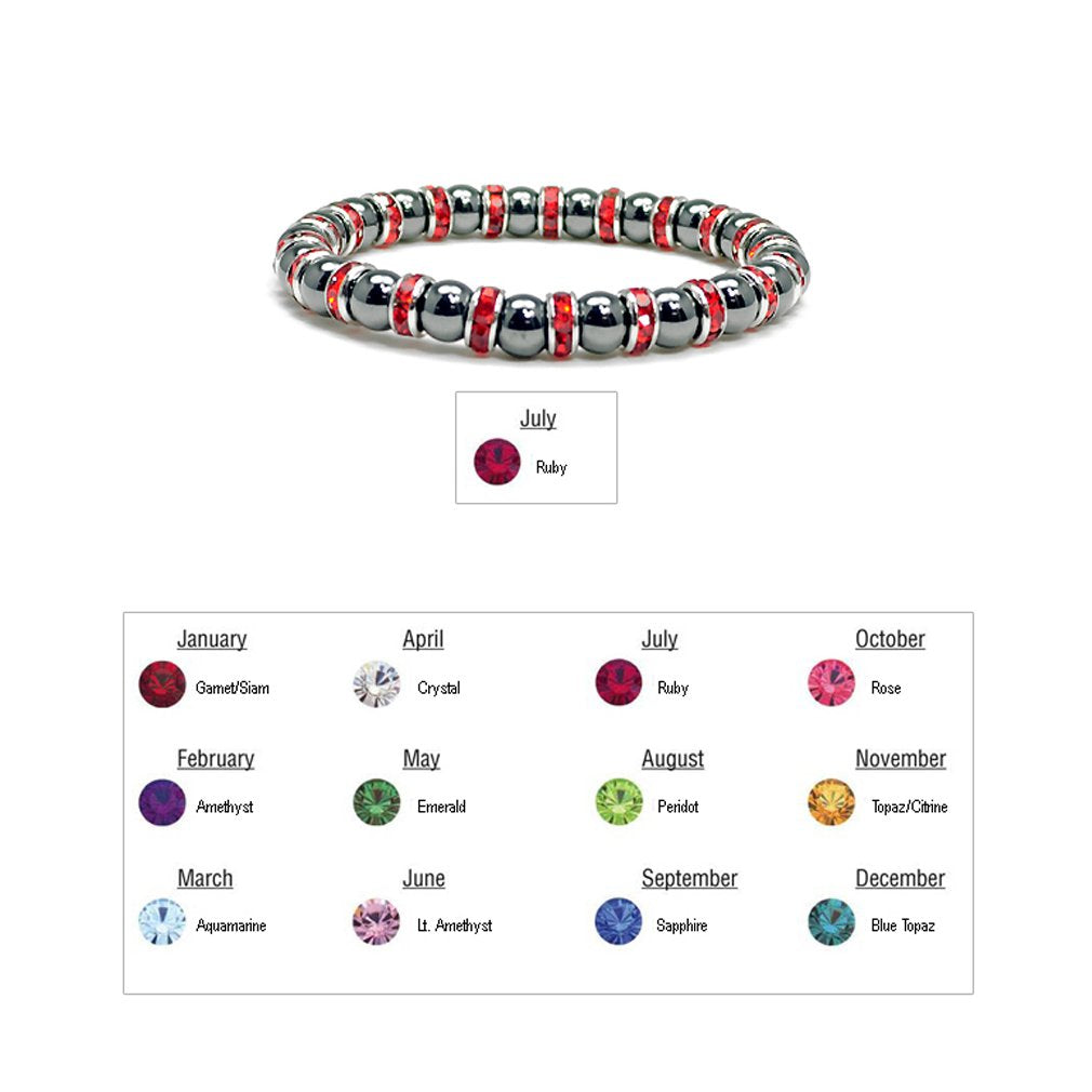 Accents Kingdom Magnetic Bracelet Women's Tuchi Simulated Pearl Hematite Magnetic Therapy Bracelet with Simulated Ruby Crystal, 7.5"