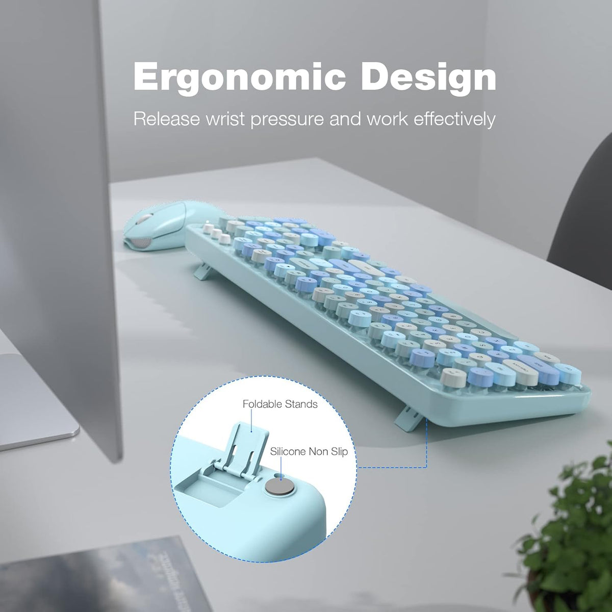 KNOWSQT Wireless Keyboard and Mouse Combo, Blue Colorful 2.4G Typewriter Full-Size Cute Keyboards - USB Receiver Plug and Play, for Computer, PC, Laptop, Desktop, Windows