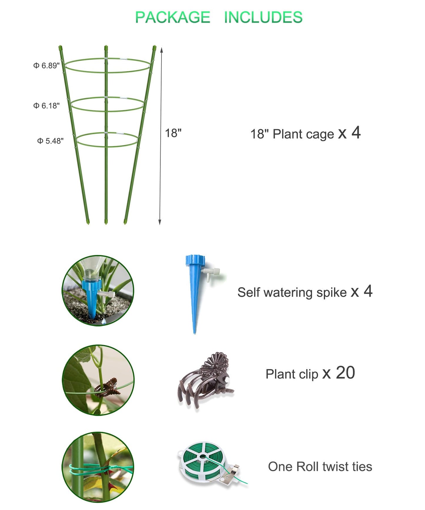4 Pack Garden Plant Support Tomato Cage, Upgrade 18" Trellis for Climbing Plants, Plant Trellis Kits (18")