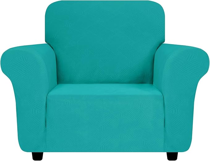 ZNSAYOTX Chair Cover with Arms (30"-47"), New Striped Sofa Chair Covers for Living Room, Dogs Pet Friendly Anti-Slip Chair Protector Spandex Armchair Slipcovers (Chair, Peacock Teal)