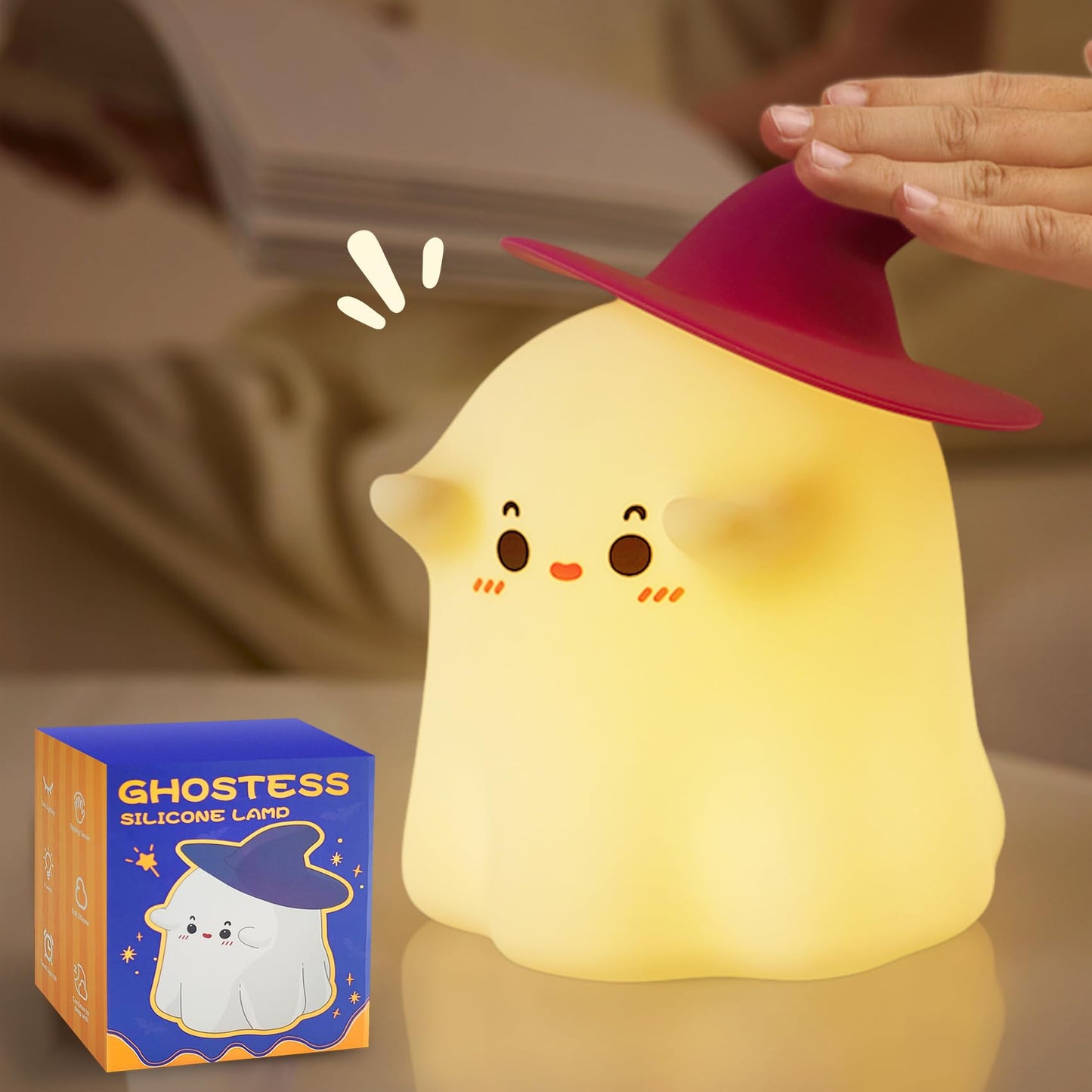Eelexa Halloween Ghost Night Lights for Kids: Cute Lamp Rechargeable Toddler Baby Night Light with Timer, Adjustable Brightness, Ideal Holiday Season Gift Choice Home Decor (Ghost LAMP)