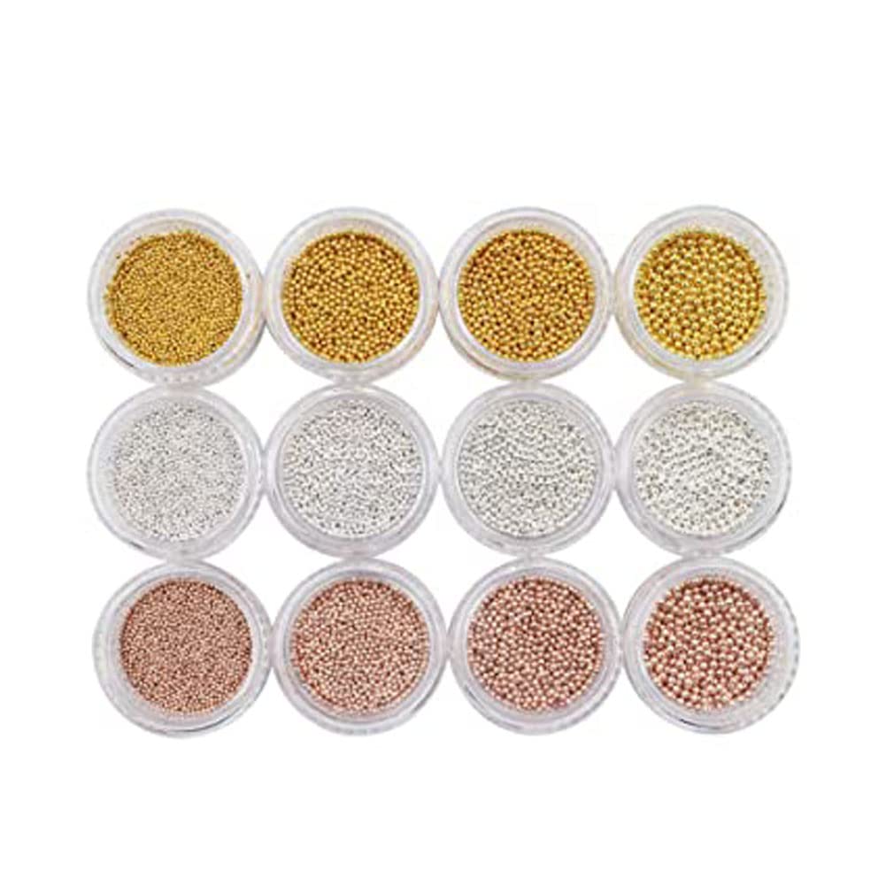 YBW Mesiyun Nail Art Gold Micro Beads Silver Steel Ball Rose Gold Mini Metal Caviar 3D DIY Craft Manicure Decorative Accessories Kit 12 Pots