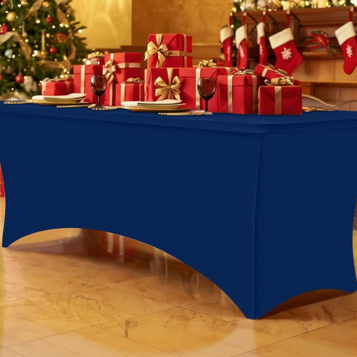 Smiry 2 Pack Spandex Table Cloth 6FT, Elastic Fitted Stretch Tablecloths, Washable and Wrinkle Free Rectangular Patio Table Cover for Outdoor, Wedding, Banquet & Parties (Navy, 72Lx30Wx30H Inch)