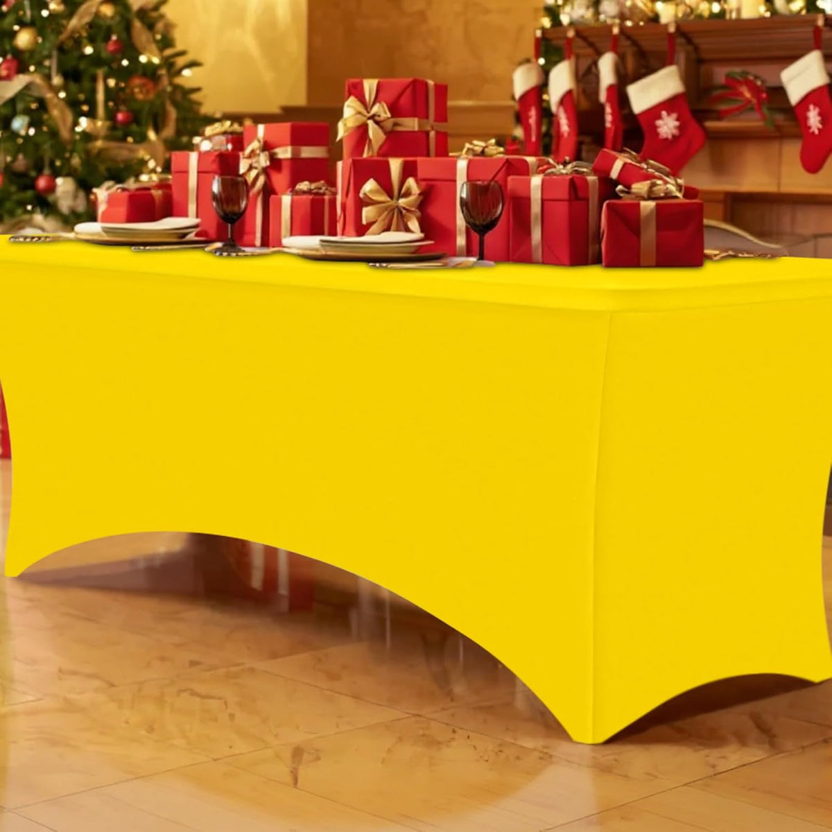 Smiry 2 Pack Spandex Table Cloth 6FT, Elastic Fitted Stretch Tablecloths for Rectangle Tables, Washable Table Cover for Outdoor, Wedding, Banquet & Parties (Yellow, 72Lx30Wx30H Inch)