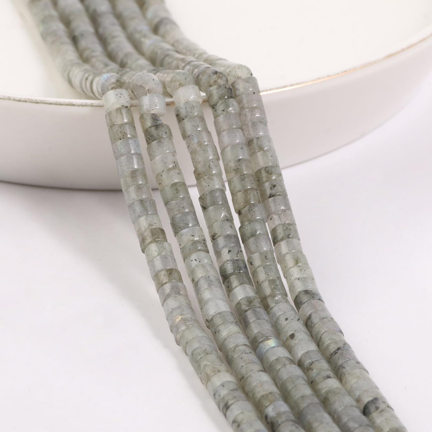NITOPUPU 150Pcs 4×2mm Natural Spectrolite Spacer Stone Beads for Jewelry Making Supplies, Loose Semi Flat Round Gemstone Tube Beads for Bracelets DIY Crafts