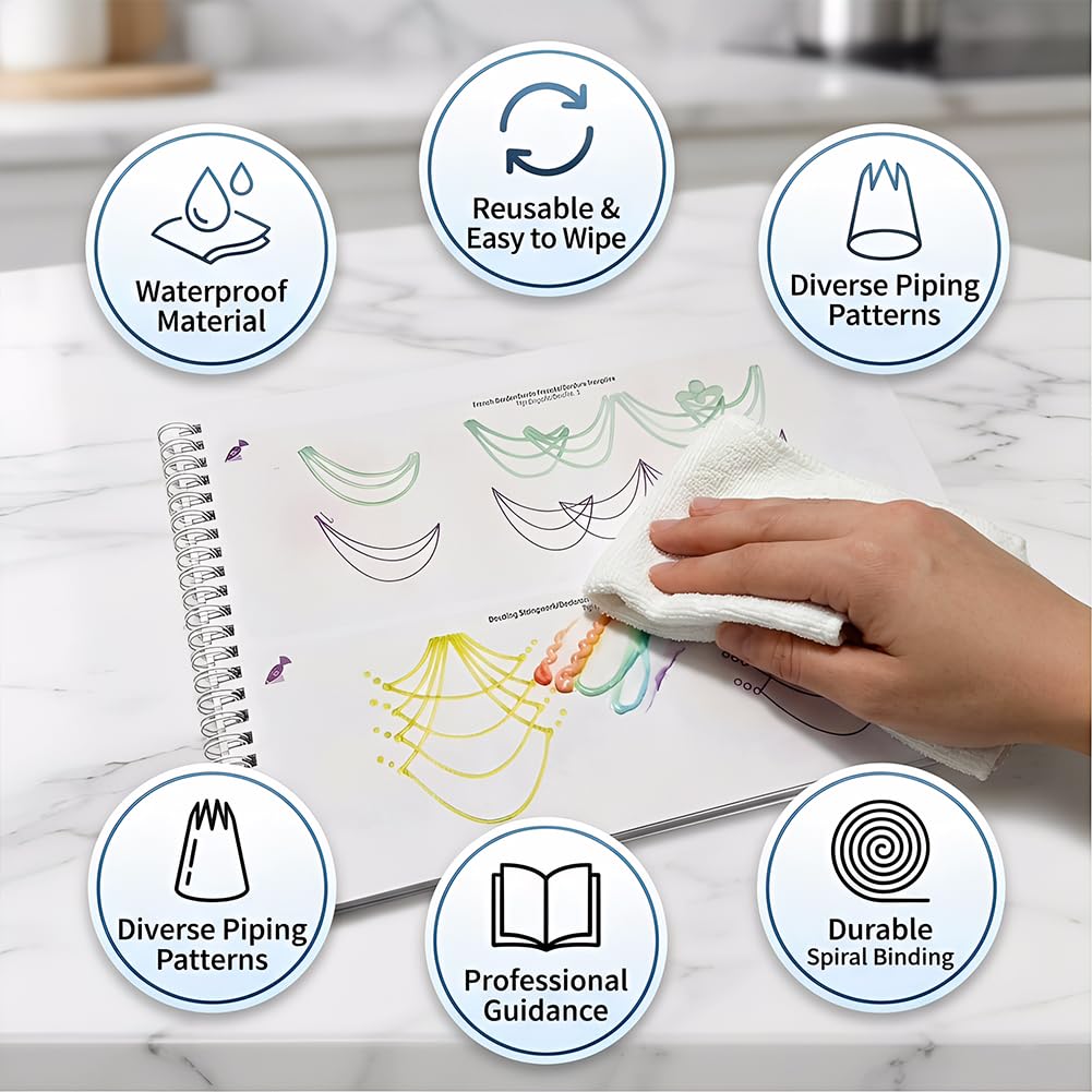 MDTARVF Upgraded Cake Practice Decorating Board with Adjustable Stand Thickened Waterproof, 23 Sheets Icing Piping Nozzles Practice Drawings Cake Decorating Kit Baking Supplies for Beginner Home Baker