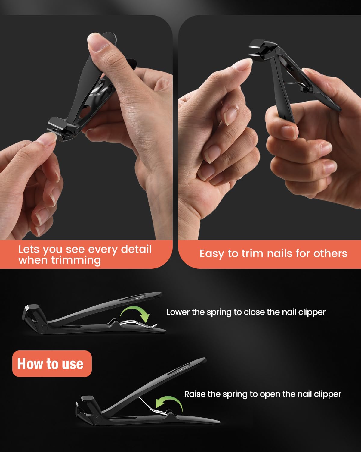 BEZOX Angled Head Toe Nail Clippers for Thick Nails – Straight Blade Toenails Clipper for Seniors, Ergonomic Nail Cutters with Catcher, Heavy-Duty Nail Trimmer - Black