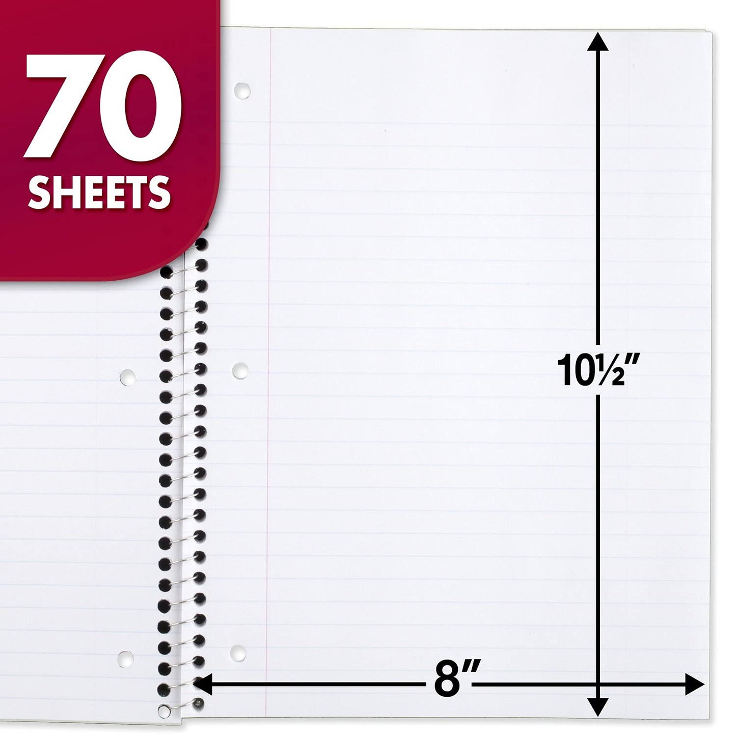 Mead Spiral Notebook, 24 Pack, 1 Subject, Wide Ruled Paper, 7-1/2" x 10-1/2", 70 Sheets per Notebook, Colors Will Vary (930203-ECM25)