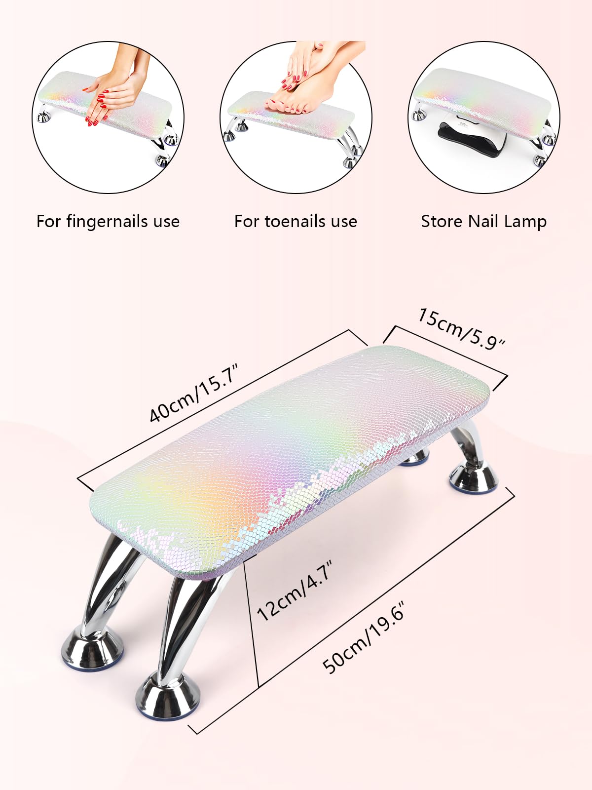 LIONVISON Arm Rest for Nails Tech: Microfiber Leather Hand Rest for Nails Cushion, Hand Rest Pillow for Nails Toenails, Detachable Nail Art Accessories Tool for Nails Tech (Crocodile Silver)