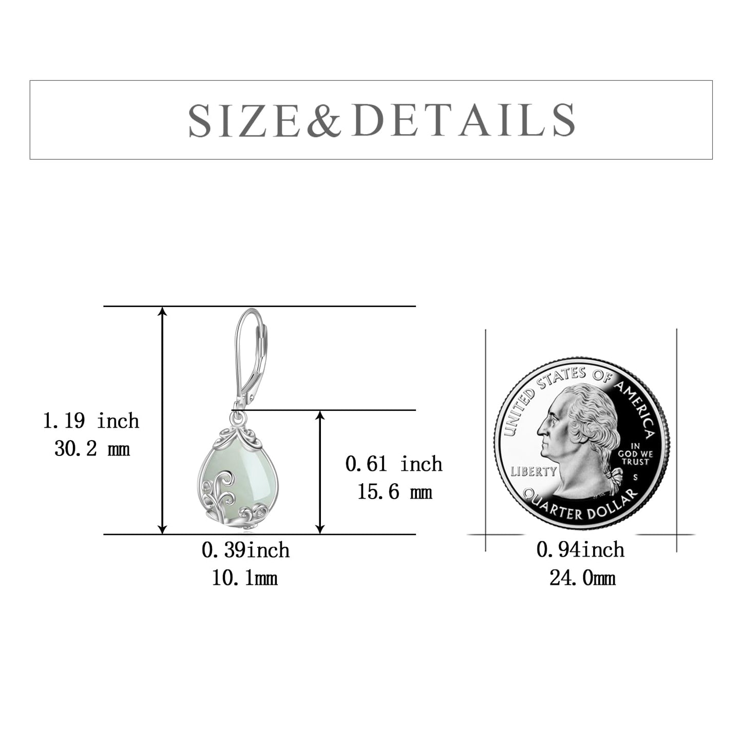 POPLYKE Jade Filigree Teardrop Drop Dangle Earrings Sterling Silver Leverback Earrings Jewelry for Women