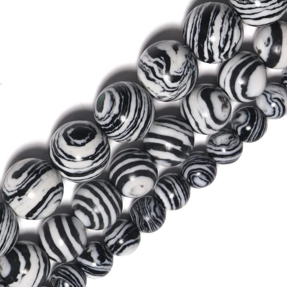 Yochus 45pcs Synthesis Colour Malachite Beads,8mm Black White Striated Ntural Stone Round Loose Beads for Jewelry Making Earring Necklace DIY Crafts