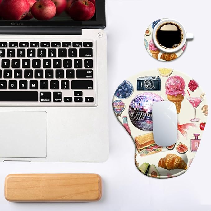 Ergonomic Mouse Pad with Wrist Support,Mouse Pad with Wrist Rest and Coaster Set,Office Supplies Non-Slip Mouse Pads for Desk, Non-Slip Comfortable,Pink Stickers