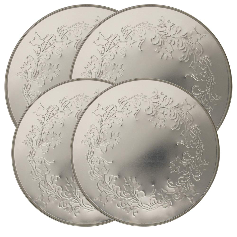 Range Kleen 4 Pack Round Ivy Embossed Silver Burner Kovers with 2 8.5 Inch and 2 10.5 Inch