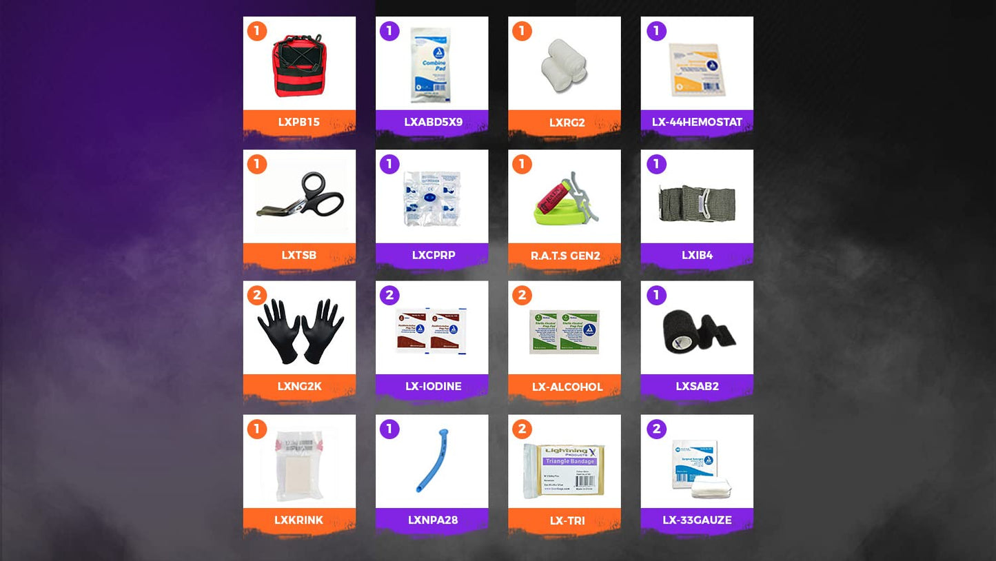 Lightning X Individual First Aid Trauma/Hemorrhage Control Kit in MOLLE IFAK Pouch Value Edition - Black