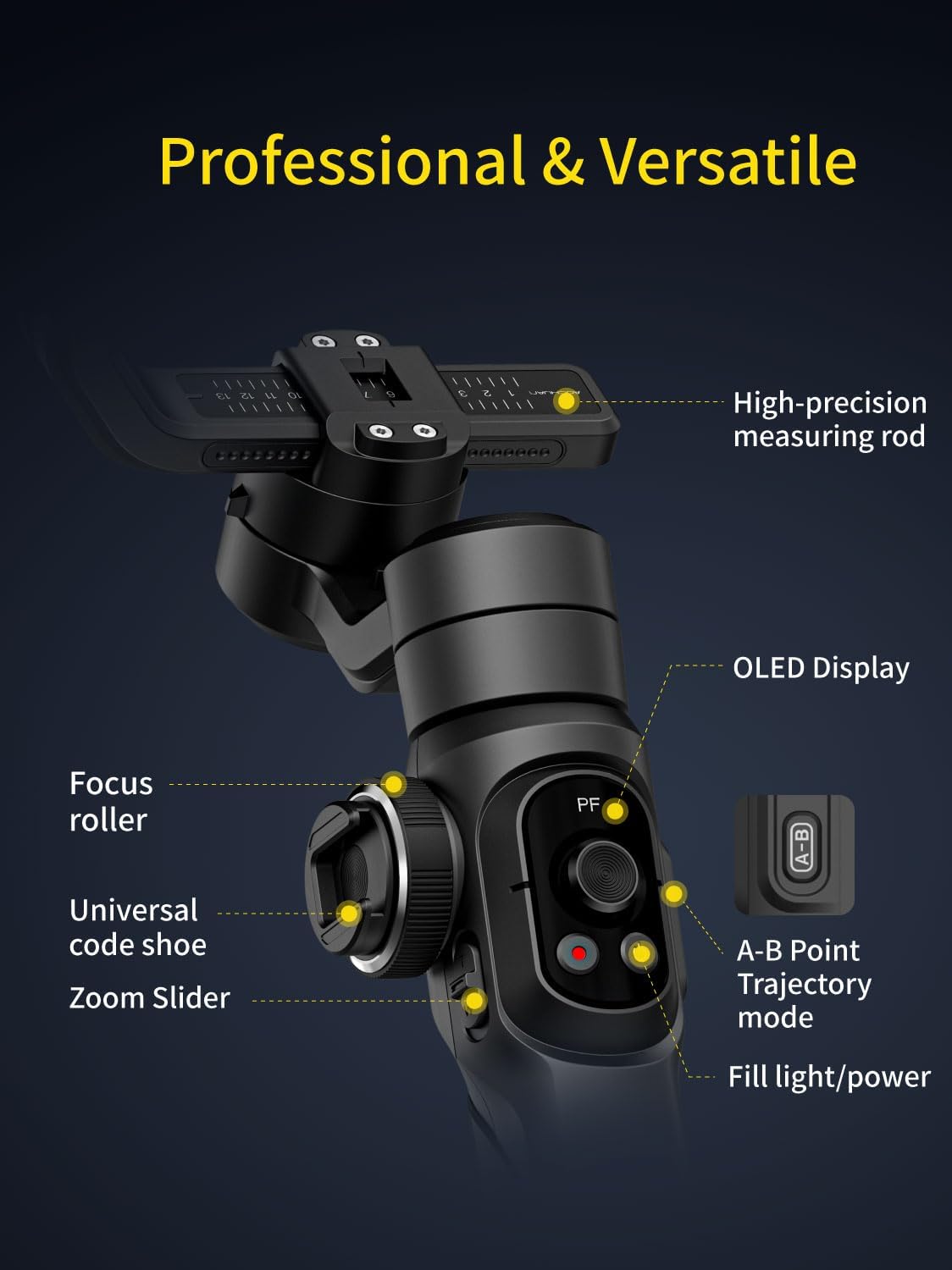 Gimbal Stabilizer for Smartphone, 3-Axis Industry-Standard Gimbal w/360°Rotation, Phone Stabilizer Built-in Extension Rod, Professional Gimbals w/Fill Light for iPhone/Android-Smart S2