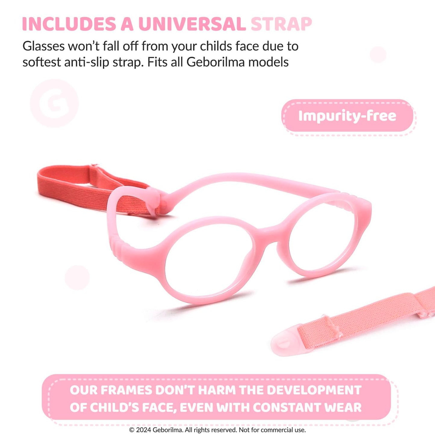 Geborilma Cute Baby Glasses 0-6 Months - XXS Round Infant Glasses with Strap - Clear Lens Newborn Spectacles