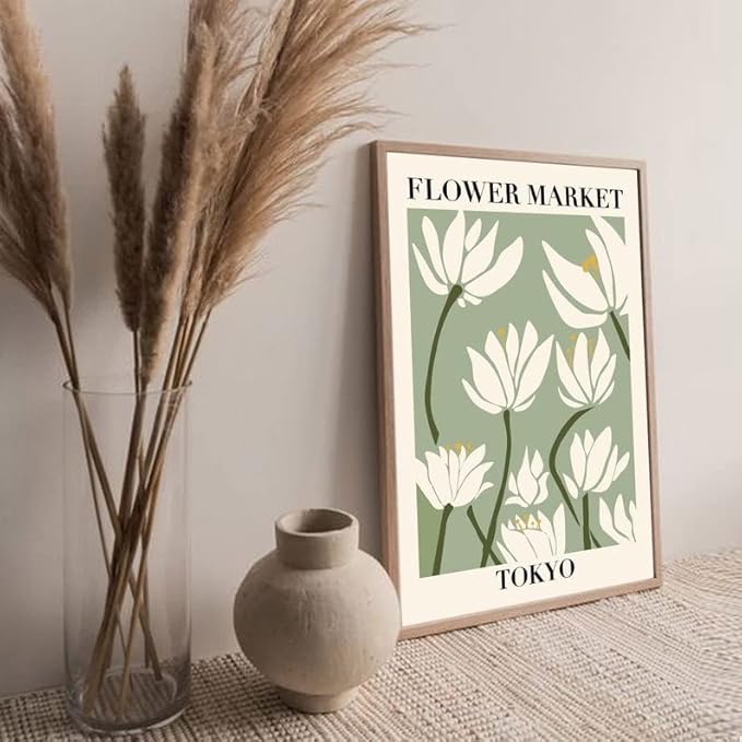 Abstract Matisse Wall Art Decor,Unframed Flower Market Print Posters Set of 3,12x16in Green Quality Canvas Paintings for Home Decoration in Bathroom,Living Room,Bedroom