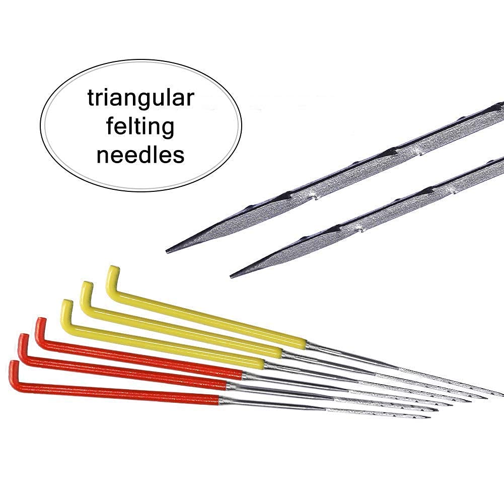 18 Pieces 6 Colors Needle Felting Needles and 3.53oz White Wool Roving Yarn, Wool Felting Supplies, Needle Felting Tool Kit Wool Triangular Felting Needles with Iron Box for Wool Felting