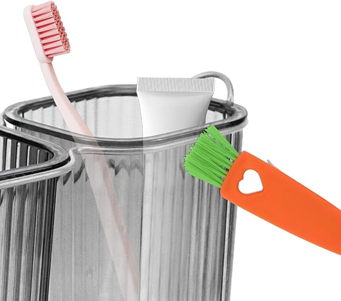 Gray Toothbrush Holders for Bathrooms, Toothbrush Holders with Drain Tray, 2 Cups Tooth Brushing Holder, Bathroom Organizers and Storage Caddy Countertop for Toothpaste, Razors, Toothbrush