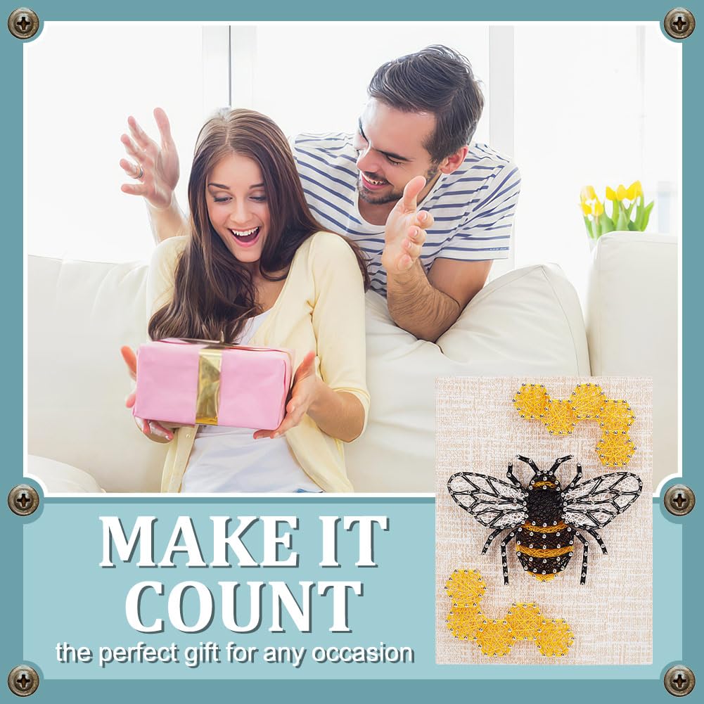 WEBBEDY 3D String Art Kit DIY Bee String Arts and Craft Kits for Adults Beginners Include All Necessary Accessories and Wooden Frame, Home Wall Decorations Unique Gift