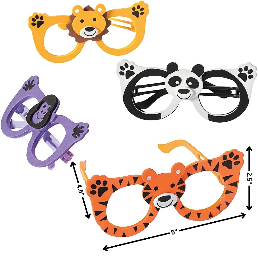 Fun Express - Zoo Animal Eyeglass Assortment - Child - Apparel Accessories - Eyewear - Novelty Glasses - 12 Pieces