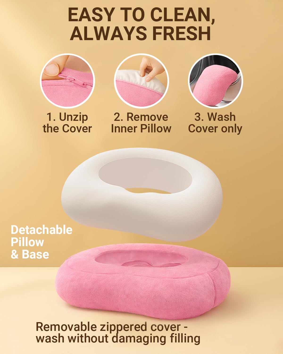 Tablet & Kindle Pillow Stand for Bed, Adjustable iPad Holder for Couch and Lap with 2 Snack Bowls, Cup Holder, 50 Disposable Liners and Washable Cover, Pink