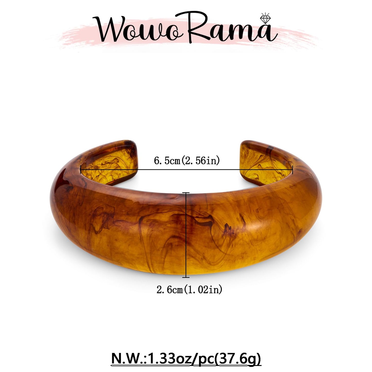WOWORAMA Brown Acrylic Resin Cuff Bracelet for Women Translucent Tortoise Dome Open Bangles Thick Chunky Mottled Acetate Acrylic Bracelets