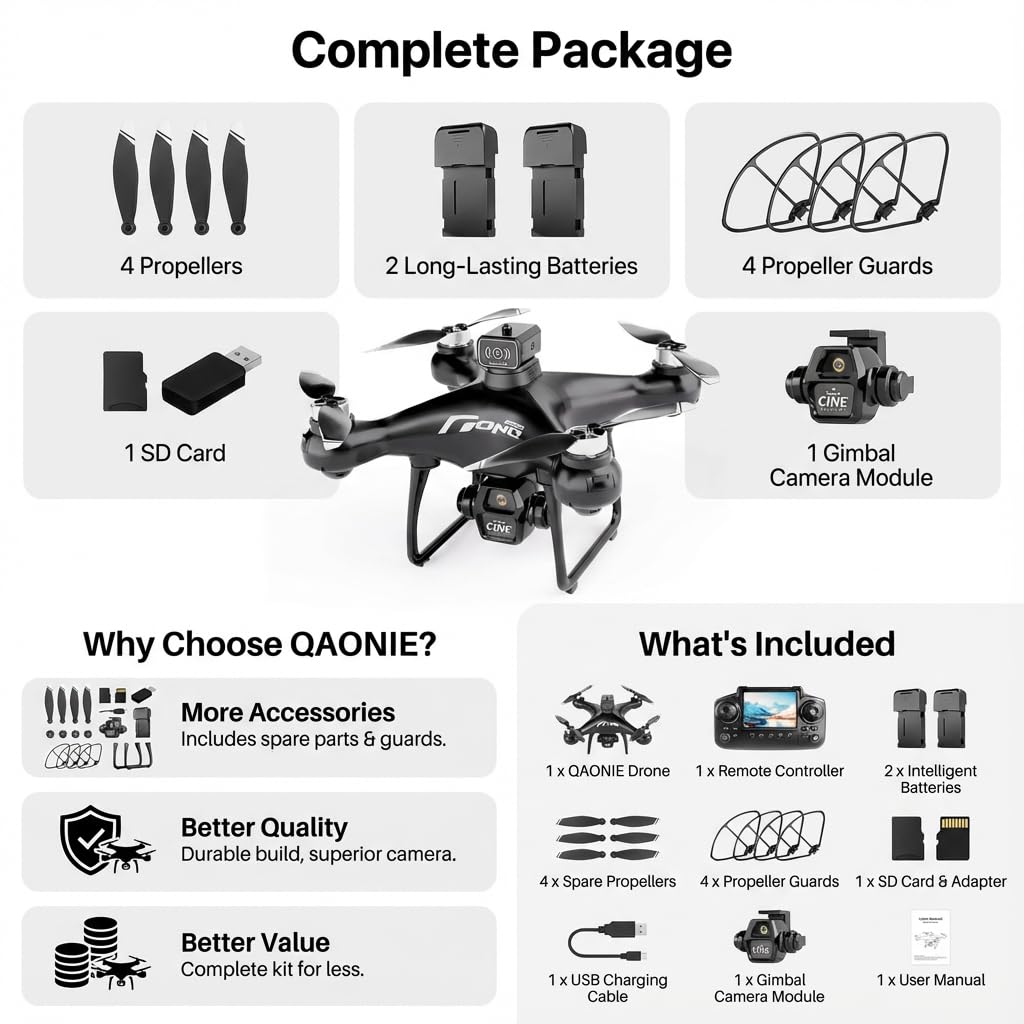 elecci E55 Air Drone with Screen Controller with SD Card, Two-batteries, Optical Flow Positioning, Speed Adjustment Suitable for Beginner. (2 batteries - White)