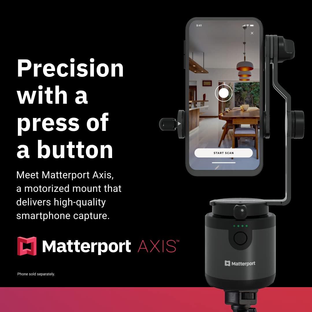 Matterport Axis Gimbal Stabilizer for Smartphone Camera - Motorized Rotating Mount for Professional 3D 360 Photo Scans for iPhone and Android Phones