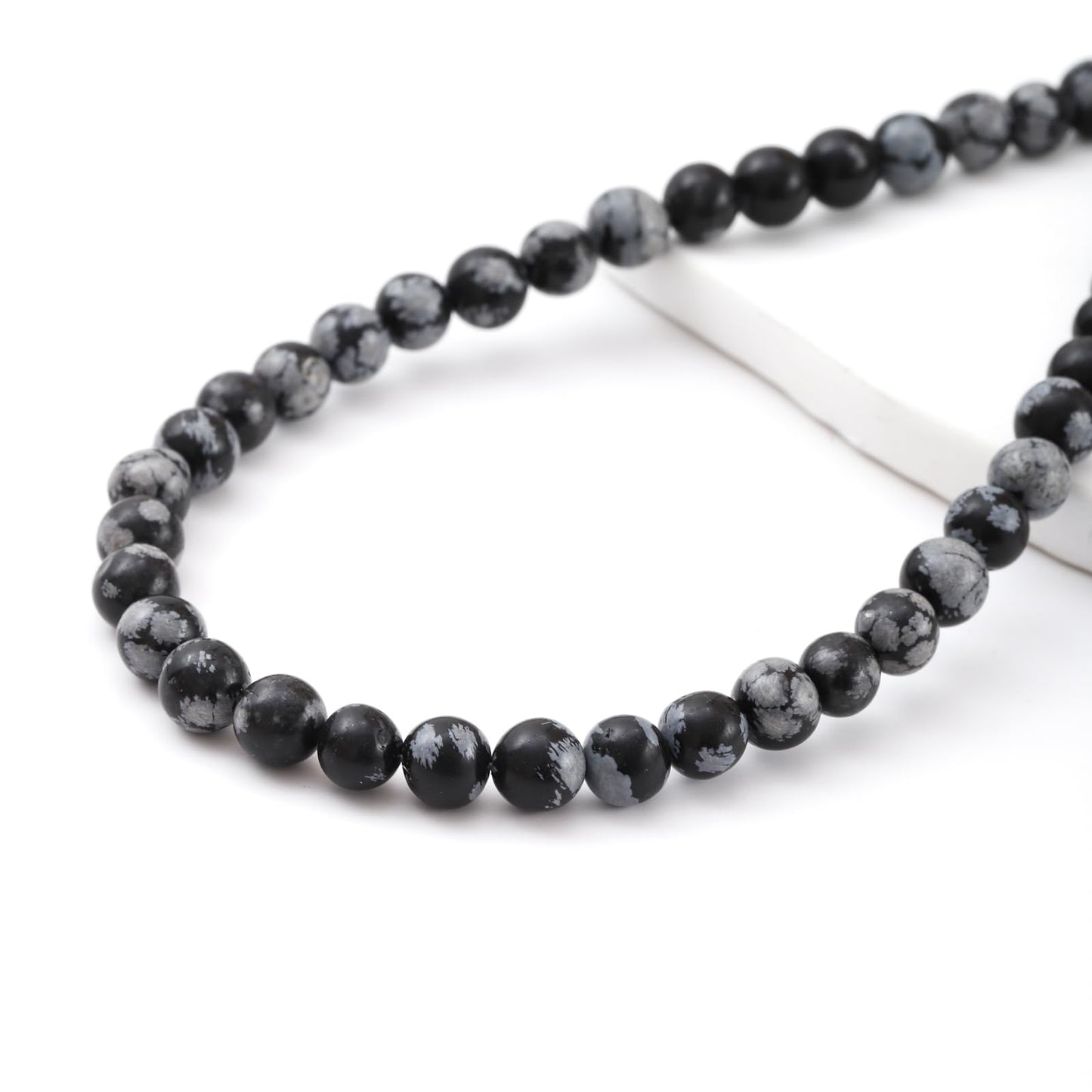 8mm 45pcs DIY Natural Black Snowflake Obsidian Stone Beads Round Healing Crystal Gemstone Loose Beads for Jewelry Making Handmade Bracelet Necklace